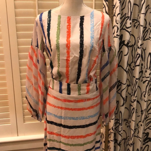 Top and skirt with ruffle at hem and sheer sleeve - Picture 2 of 5